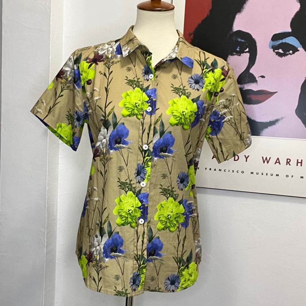 Wildfang Floral Button Down Shirt - Tan, Blue, Green